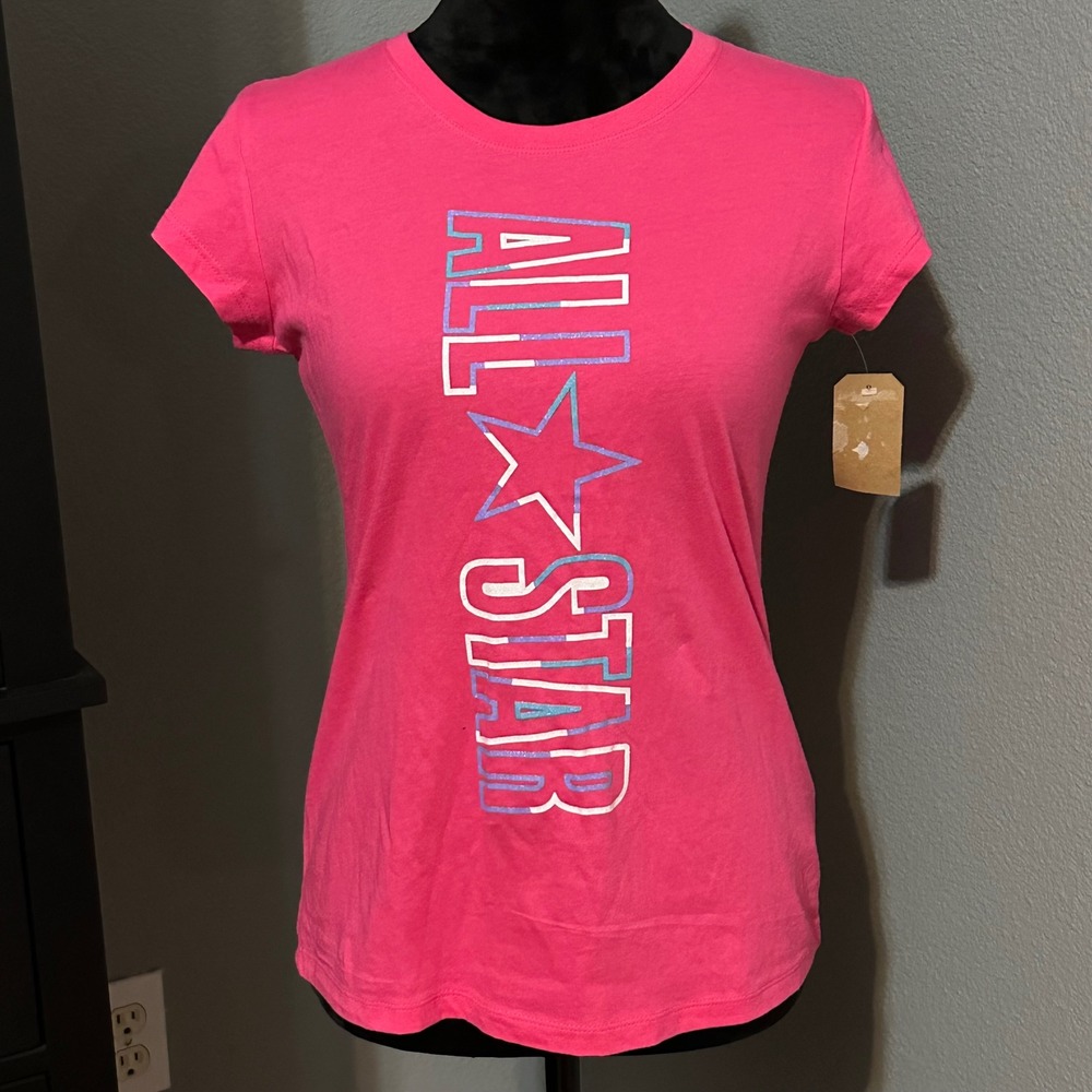 Converse Girls T-Shirt XL Pink All Star Graphic Tee Short Sleeve Cotton NWT